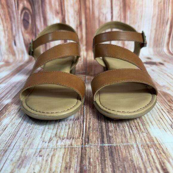 BOC Block Low Heel Sandal Womens Size 8 Brown Leather Ankle Strap Open Toe Shoes - Picture 2 of 10